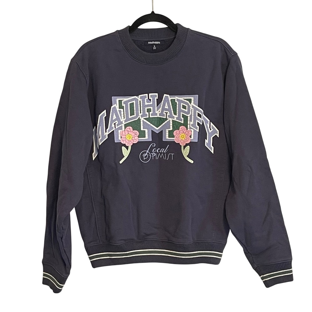 Madhappy Local Optimist Mosaic Floral Graphic Crewneck Sweatshirt Navy Small